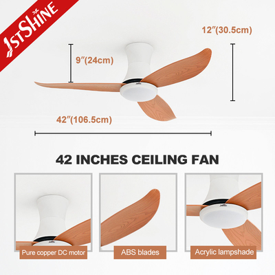6 Speed Remote Control Flush Mount LED Ceiling Fan With Light Quiet DC Motor