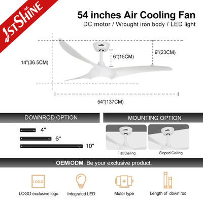 White Plastic Modern Ceiling Fan With Light And Remote Control