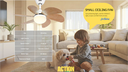 についての最新の会社ニュース 子供 の 部屋 の 天井 の 扇風機 光: 安全 で,静か で,現代 的 な 空間 に 用い て 設計 さ れ た