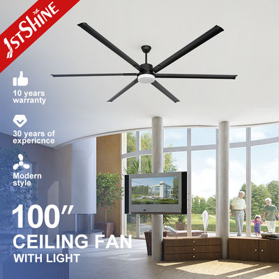 質  100 Inch Black Modern Metal Blade Large DC Motor Ceiling Fan With 3 Color LED Light 工場