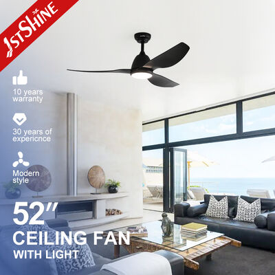 質 52インチ マットブラック モダン 天井扇風機 LEDライトとサイレントDCモーター 工場